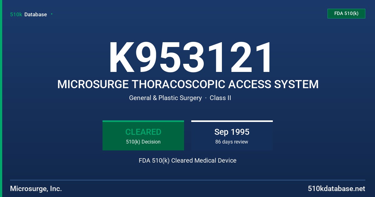 K953121 MICROSURGE THORACOSCOPIC ACCESS SYSTEM FDA 510(k) Cleared Medical Device