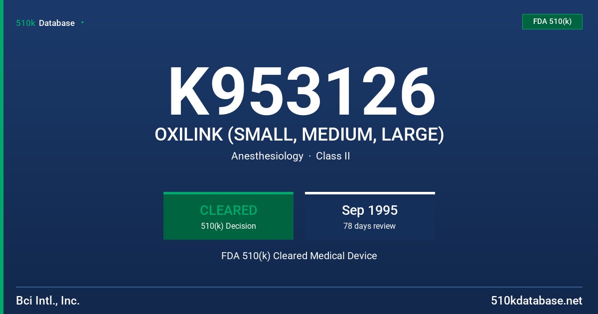 K953126 OXILINK (SMALL, MEDIUM, LARGE) FDA 510(k) Cleared Medical Device
