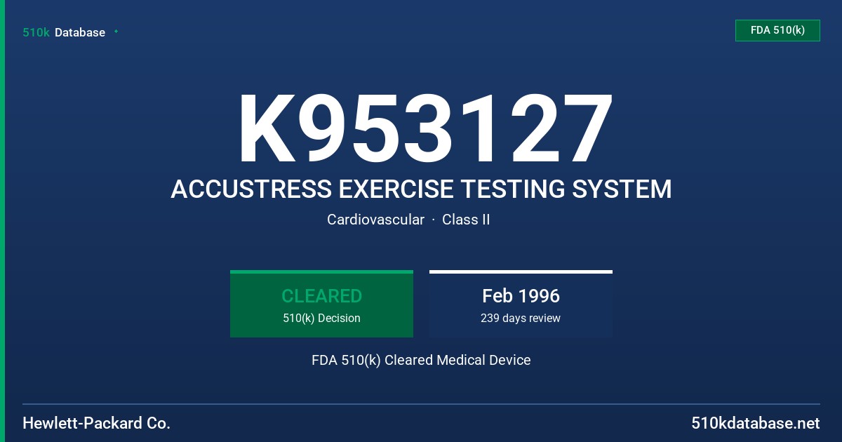 K953127 ACCUSTRESS EXERCISE TESTING SYSTEM FDA 510(k) Cleared Medical Device
