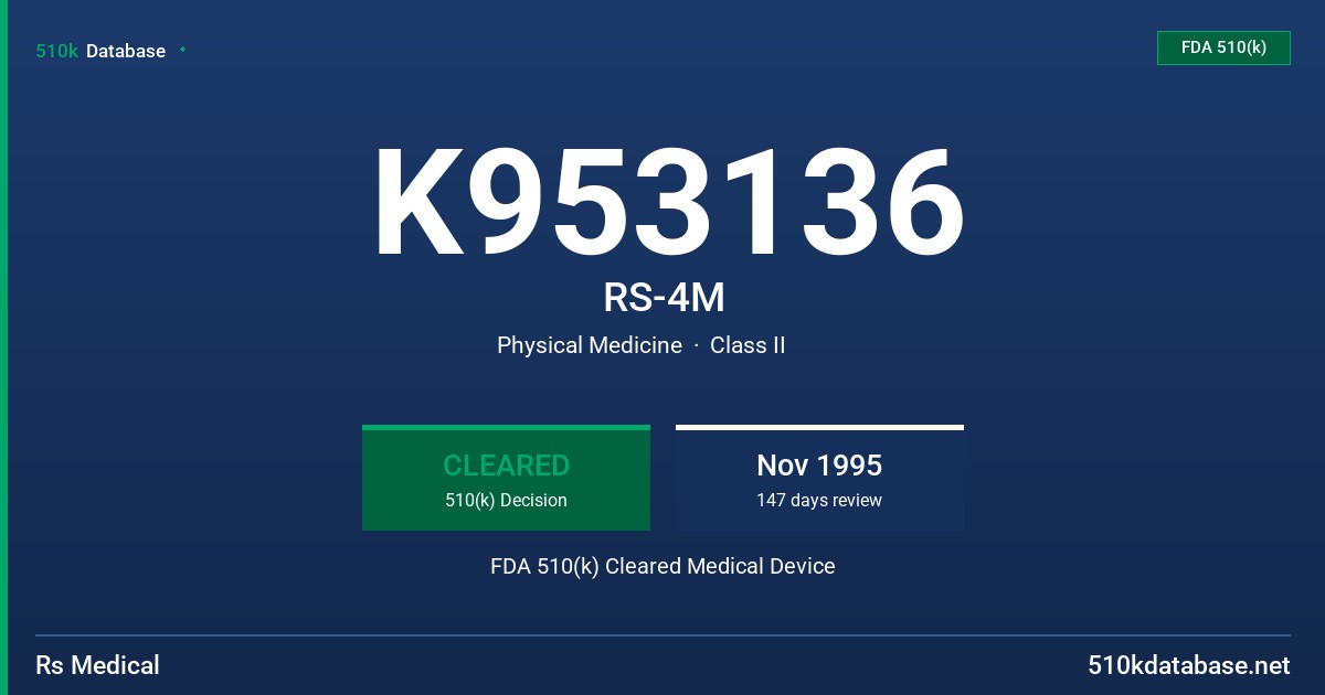 K953136 RS-4M FDA 510(k) Cleared Medical Device