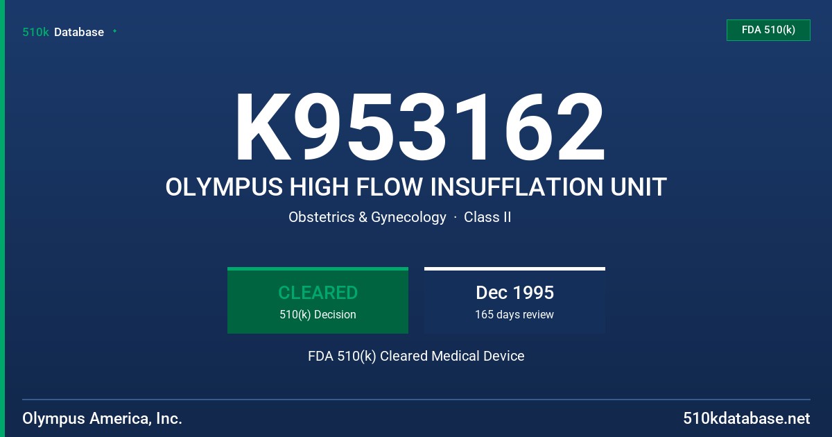 K953162 OLYMPUS HIGH FLOW INSUFFLATION UNIT FDA 510(k) Cleared Medical Device