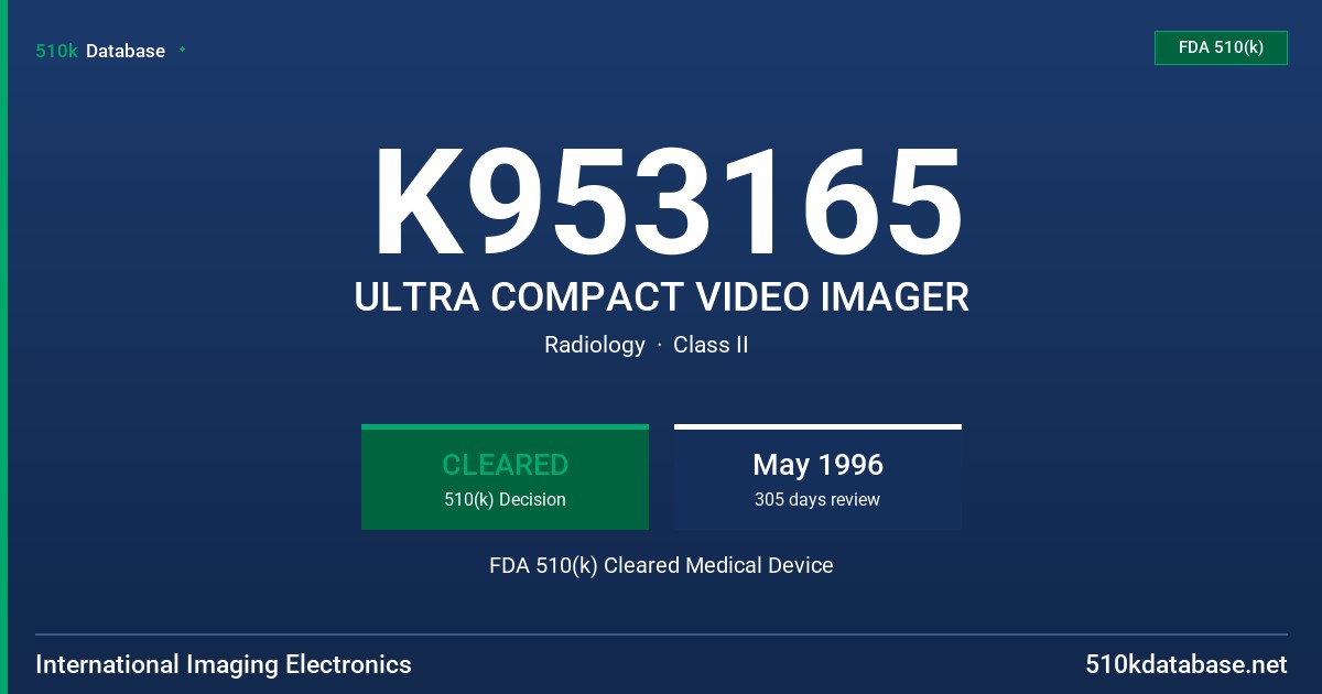 K953165 ULTRA COMPACT VIDEO IMAGER FDA 510(k) Cleared Medical Device