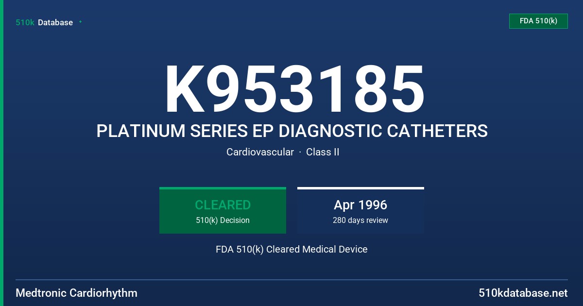 K953185 PLATINUM SERIES EP DIAGNOSTIC CATHETERS FDA 510(k) Cleared Medical Device