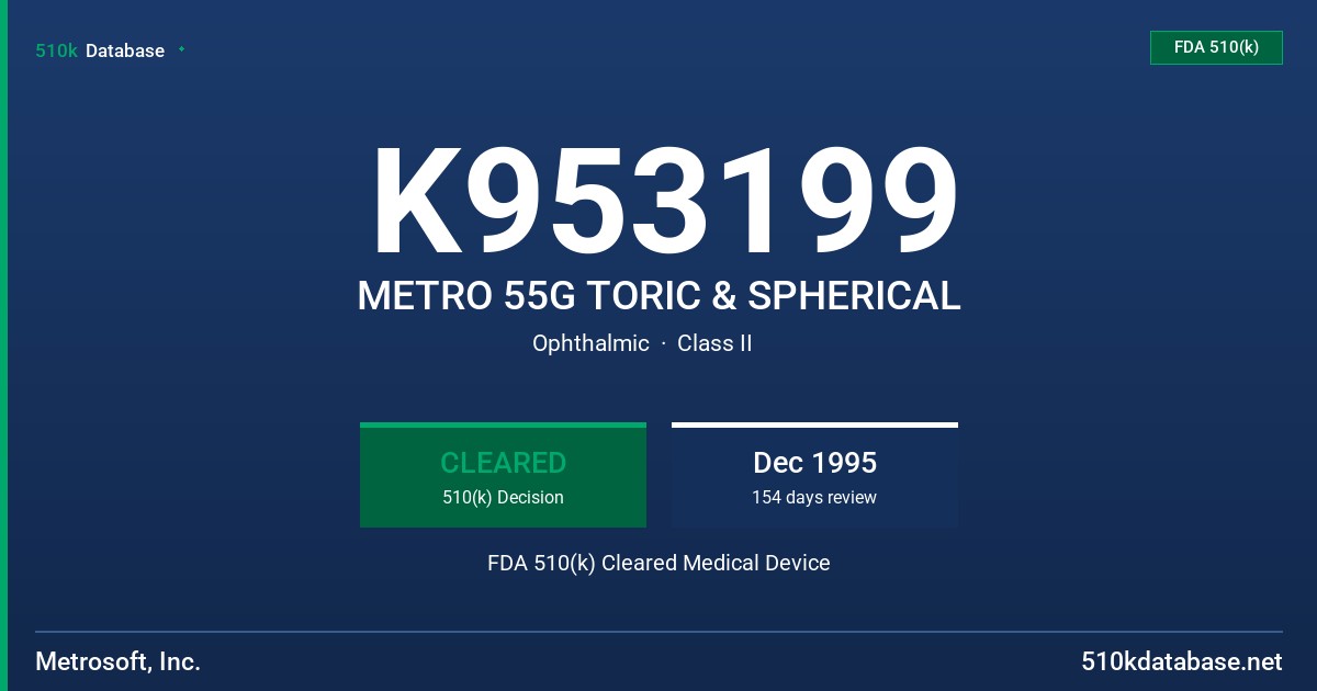 K953199 METRO 55G TORIC & SPHERICAL FDA 510(k) Cleared Medical Device