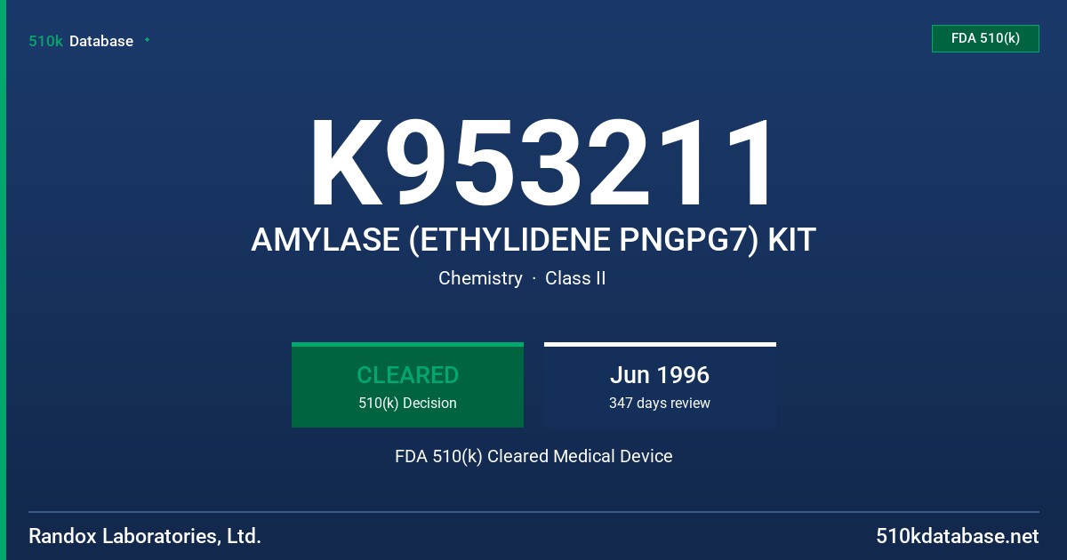 K953211 AMYLASE (ETHYLIDENE PNGPG7) KIT FDA 510(k) Cleared Medical Device