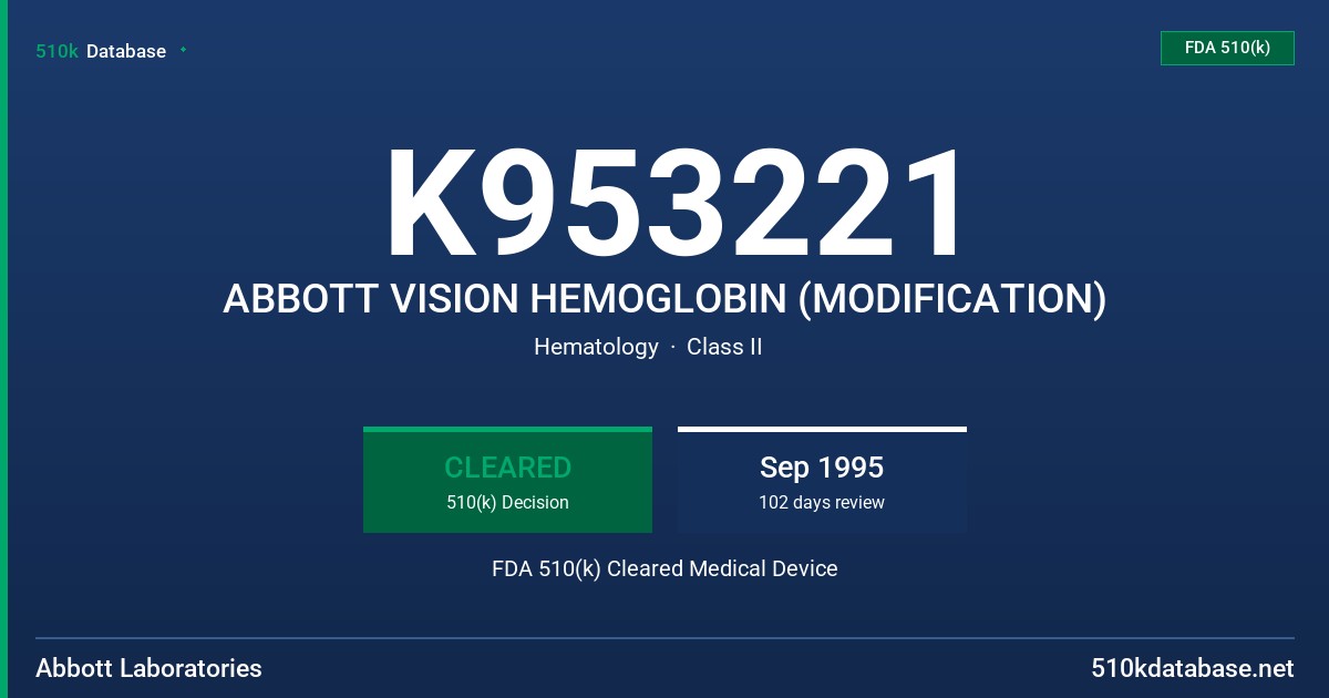K953221 ABBOTT VISION HEMOGLOBIN (MODIFICATION) FDA 510(k) Cleared Medical Device