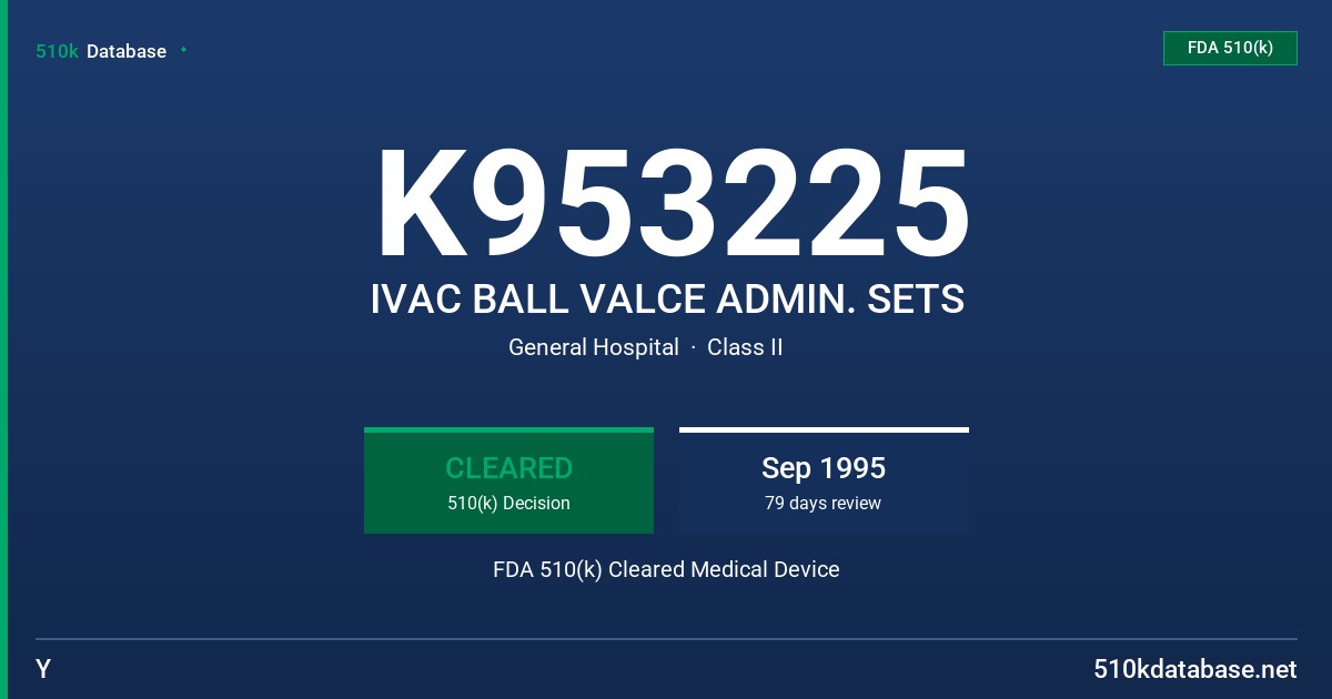 K953225 IVAC BALL VALCE ADMIN. SETS FDA 510(k) Cleared Medical Device