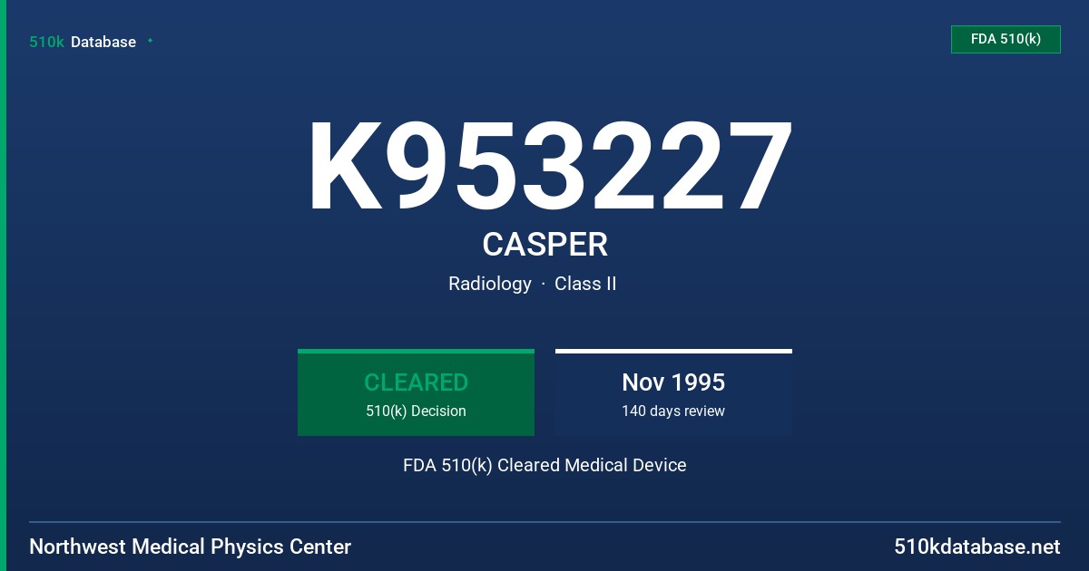 K953227 CASPER FDA 510(k) Cleared Medical Device