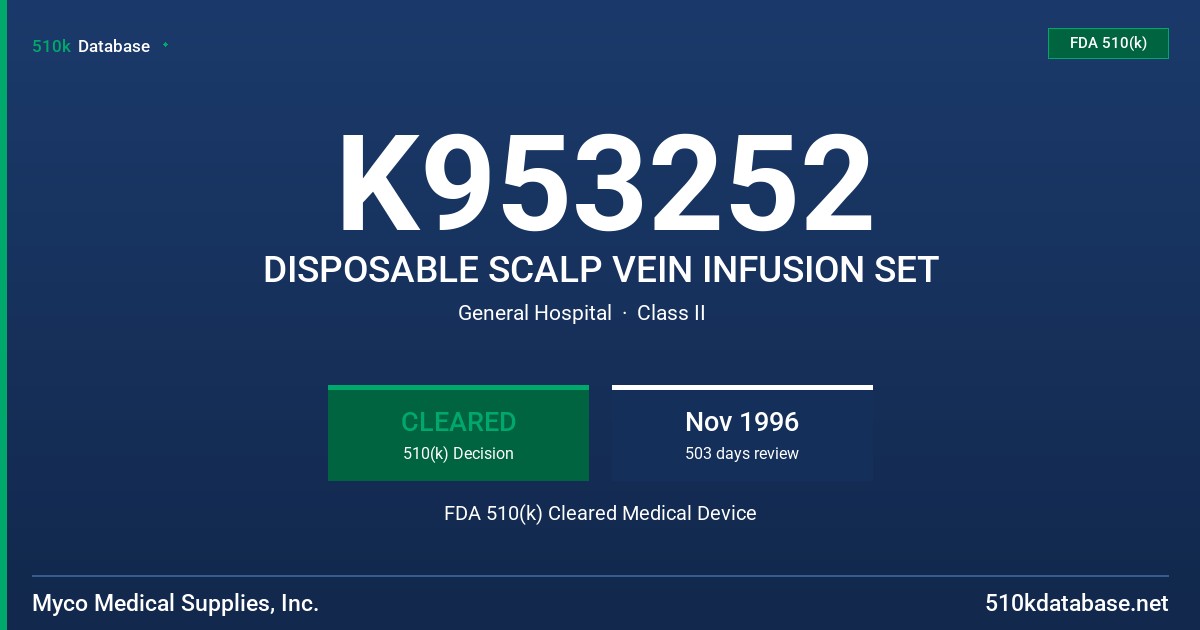 K953252 DISPOSABLE SCALP VEIN INFUSION SET FDA 510(k) Cleared Medical Device