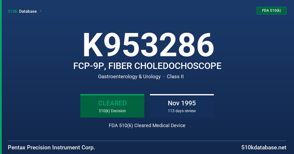 K953286 FCP-9P, FIBER CHOLEDOCHOSCOPE FDA 510(k) Cleared Medical Device
