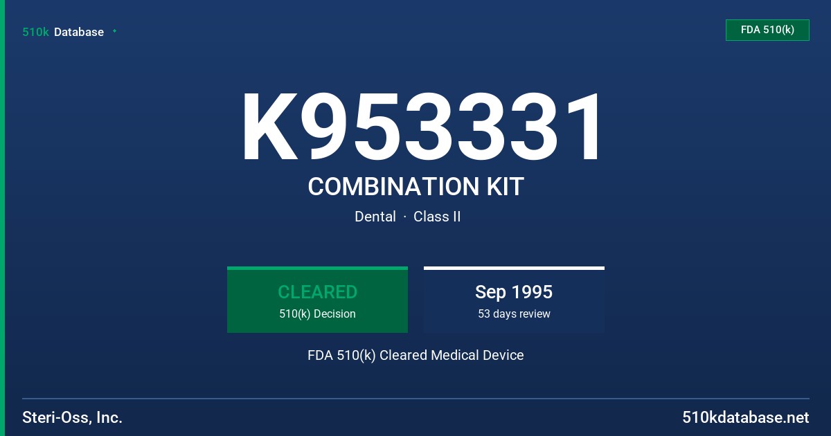 K953331 COMBINATION KIT FDA 510(k) Cleared Medical Device
