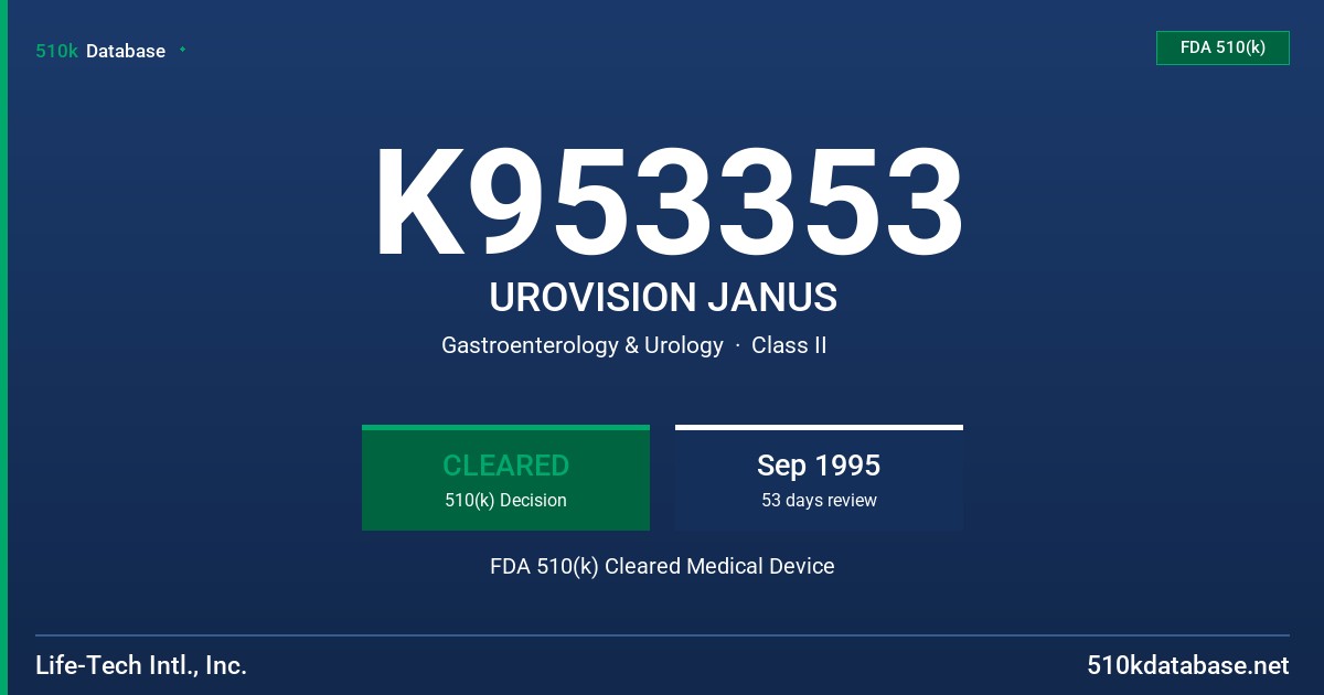 K953353 UROVISION JANUS FDA 510(k) Cleared Medical Device