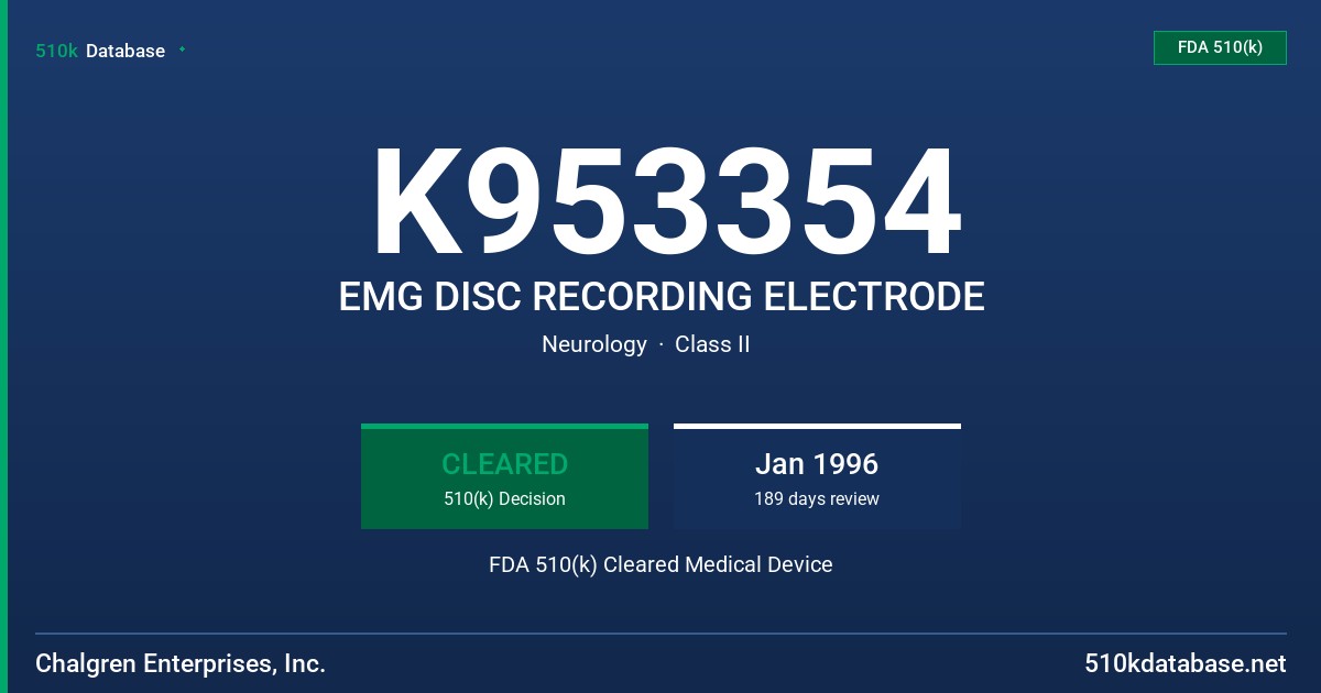 K953354 EMG DISC RECORDING ELECTRODE FDA 510(k) Cleared Medical Device