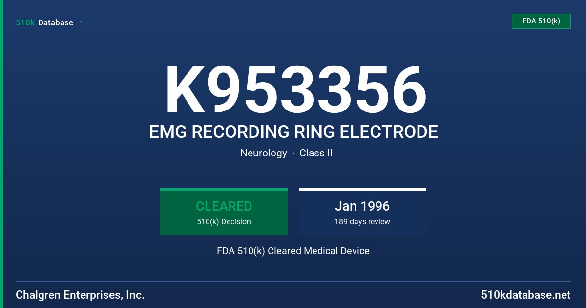 K953356 EMG RECORDING RING ELECTRODE FDA 510(k) Cleared Medical Device