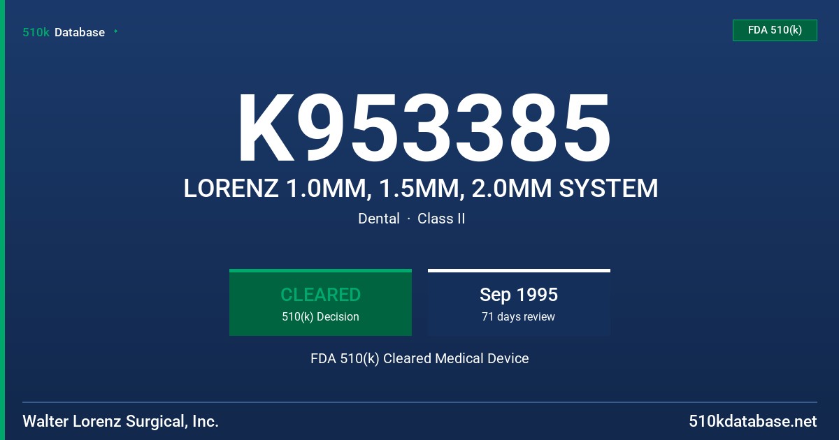 K953385 LORENZ 1.0MM, 1.5MM, 2.0MM SYSTEM FDA 510(k) Cleared Medical Device