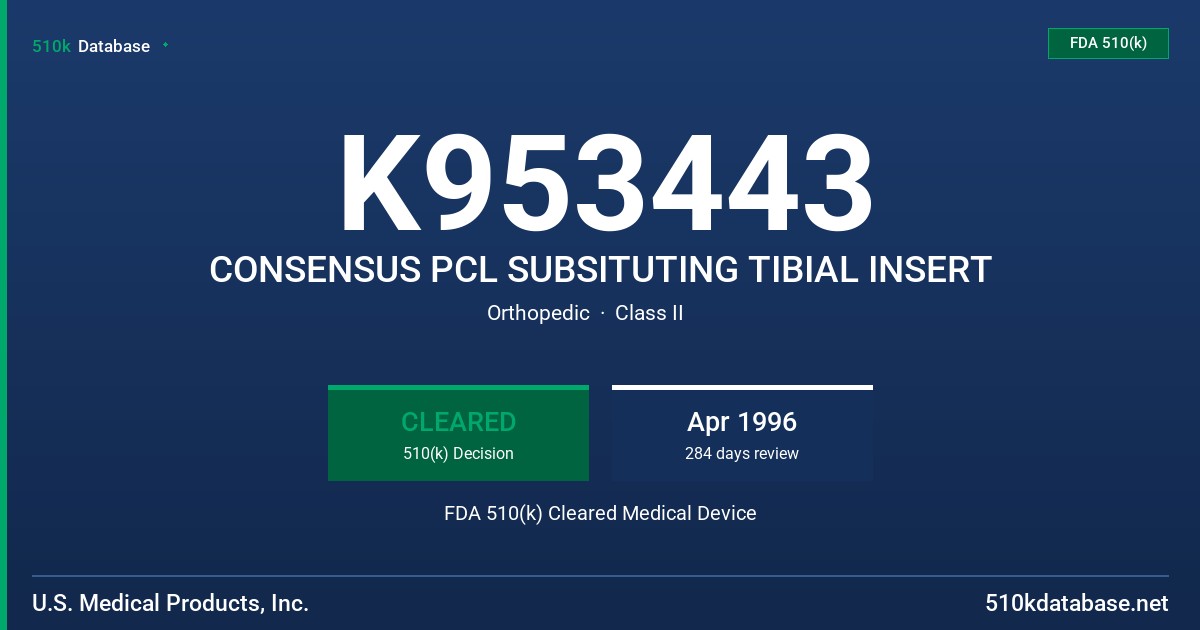 K953443 CONSENSUS PCL SUBSITUTING TIBIAL INSERT FDA 510(k) Cleared Medical Device