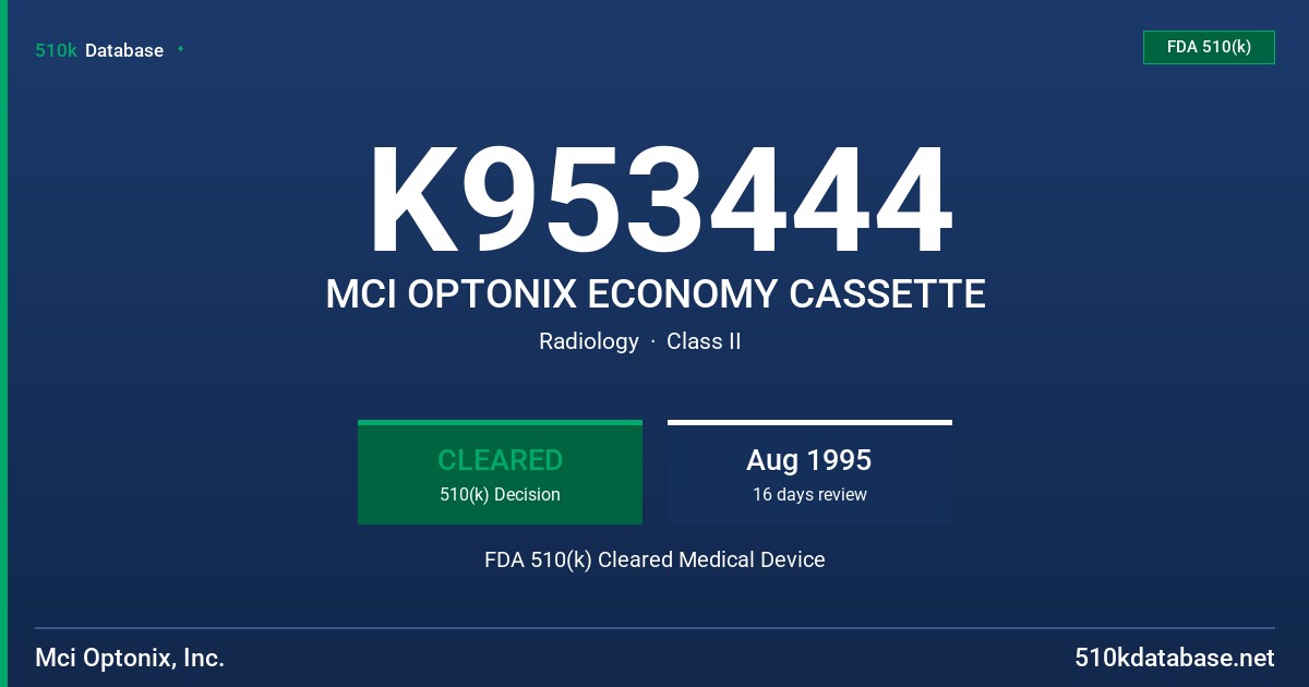 K953444 MCI OPTONIX ECONOMY CASSETTE FDA 510(k) Cleared Medical Device