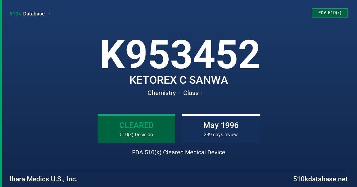 K953452 KETOREX C SANWA FDA 510(k) Cleared Medical Device