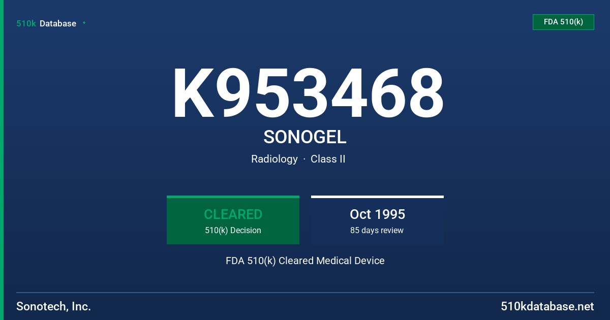 K953468 SONOGEL FDA 510(k) Cleared Medical Device
