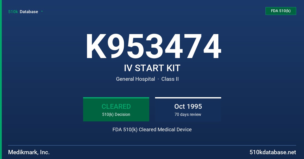 K953474 IV START KIT FDA 510(k) Cleared Medical Device