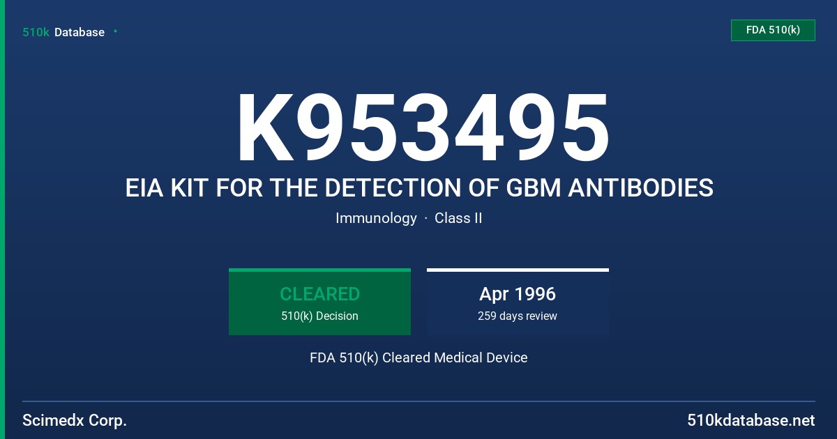 K953495 EIA KIT FOR THE DETECTION OF GBM ANTIBODIES FDA 510(k) Cleared Medical Device