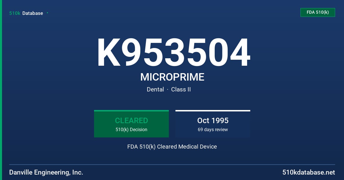 K953504 MICROPRIME FDA 510(k) Cleared Medical Device