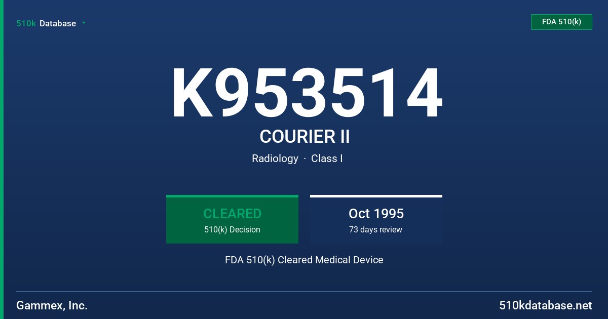 K953514 COURIER II FDA 510(k) Cleared Medical Device