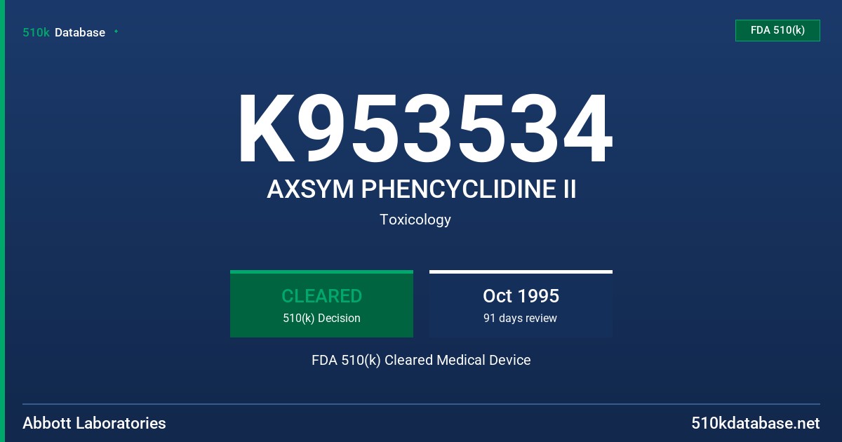 K953534 AXSYM PHENCYCLIDINE II FDA 510(k) Cleared Medical Device