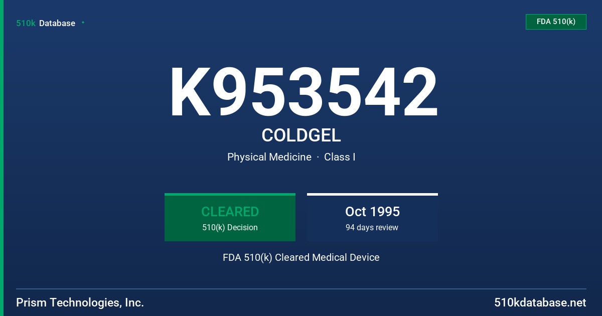 K953542 COLDGEL FDA 510(k) Cleared Medical Device