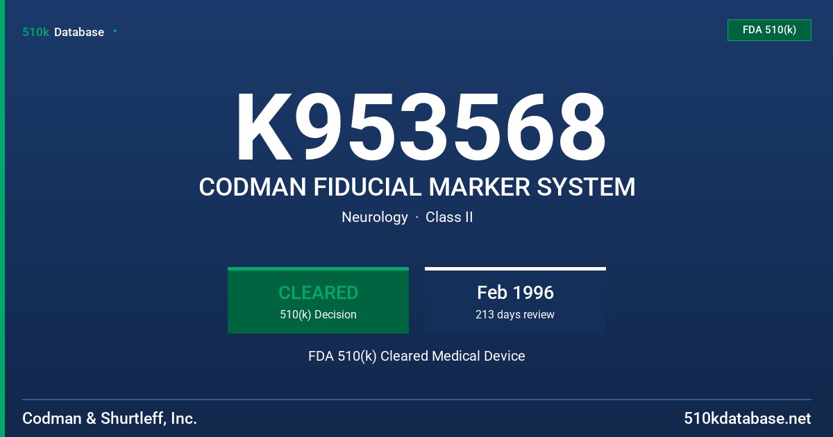 K953568 CODMAN FIDUCIAL MARKER SYSTEM FDA 510(k) Cleared Medical Device