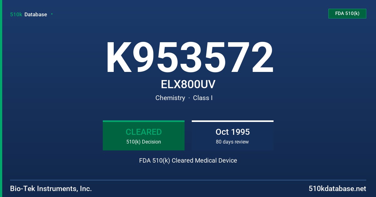 K953572 ELX800UV FDA 510(k) Cleared Medical Device