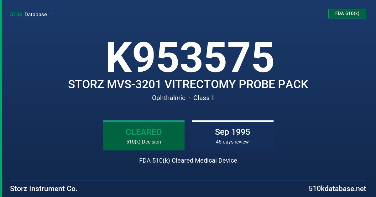 K953575 STORZ MVS-3201 VITRECTOMY PROBE PACK FDA 510(k) Cleared Medical Device