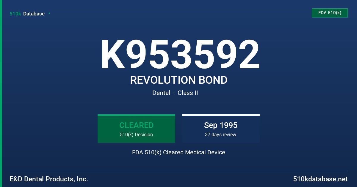 K953592 REVOLUTION BOND FDA 510(k) Cleared Medical Device