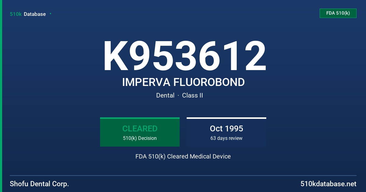 K953612 IMPERVA FLUOROBOND FDA 510(k) Cleared Medical Device