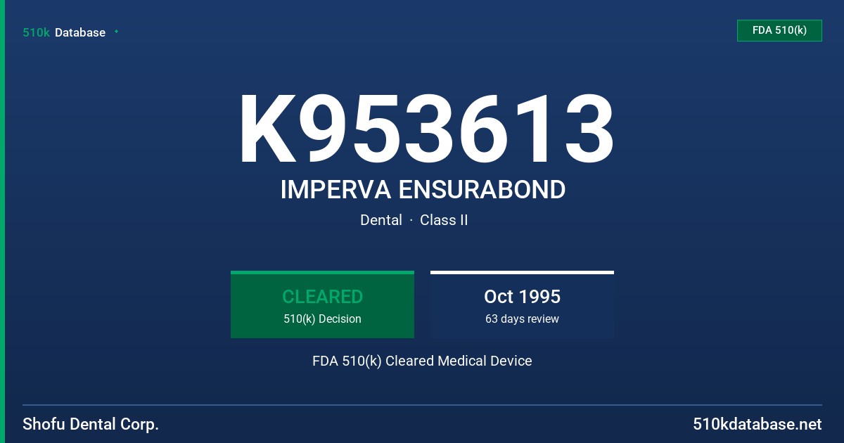 K953613 IMPERVA ENSURABOND FDA 510(k) Cleared Medical Device