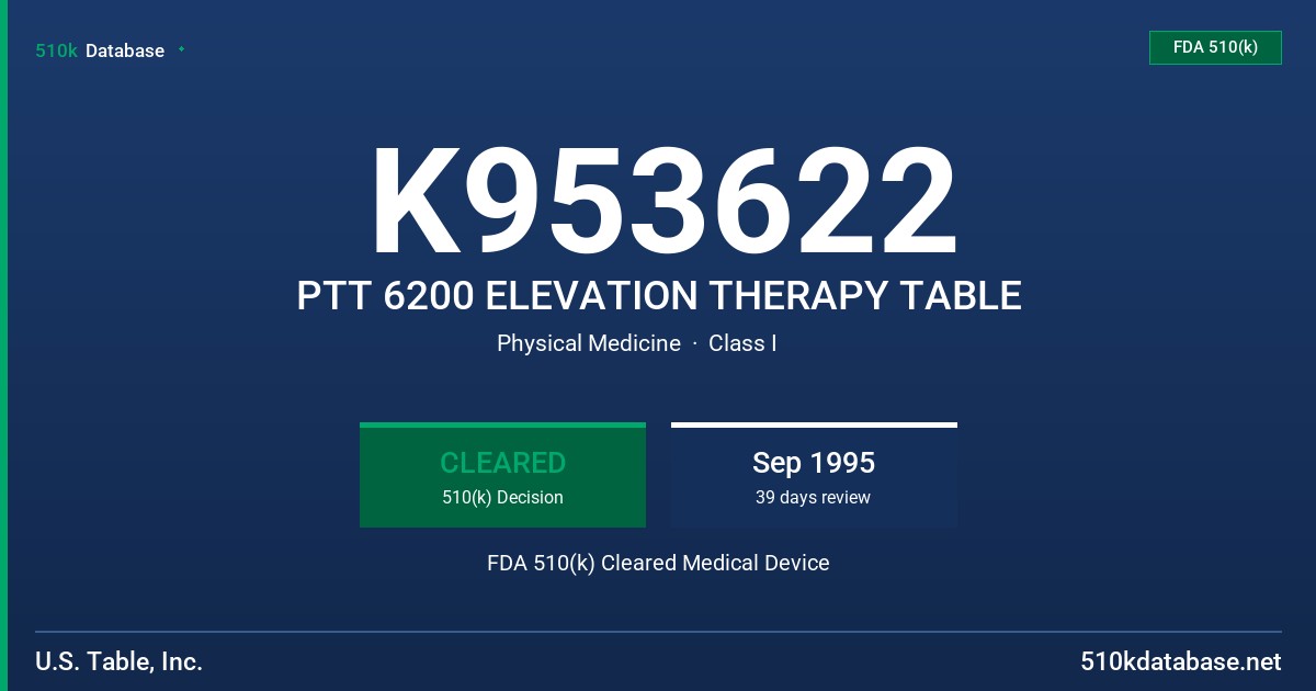 K953622 PTT 6200 ELEVATION THERAPY TABLE FDA 510(k) Cleared Medical Device