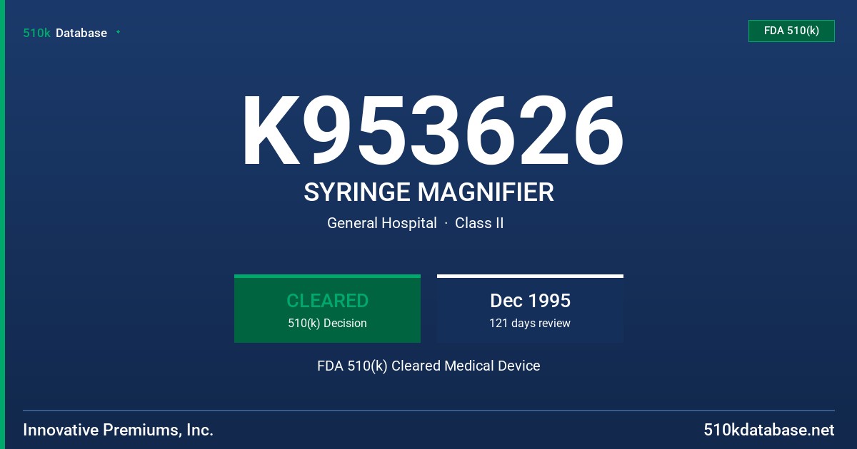 K953626 SYRINGE MAGNIFIER FDA 510(k) Cleared Medical Device