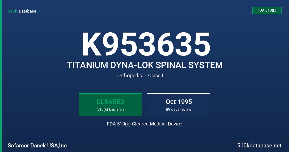 K953635 TITANIUM DYNA-LOK SPINAL SYSTEM FDA 510(k) Cleared Medical Device