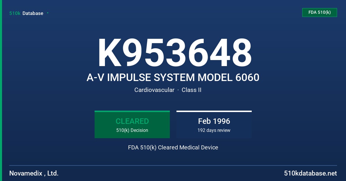 K953648 A-V IMPULSE SYSTEM MODEL 6060 FDA 510(k) Cleared Medical Device