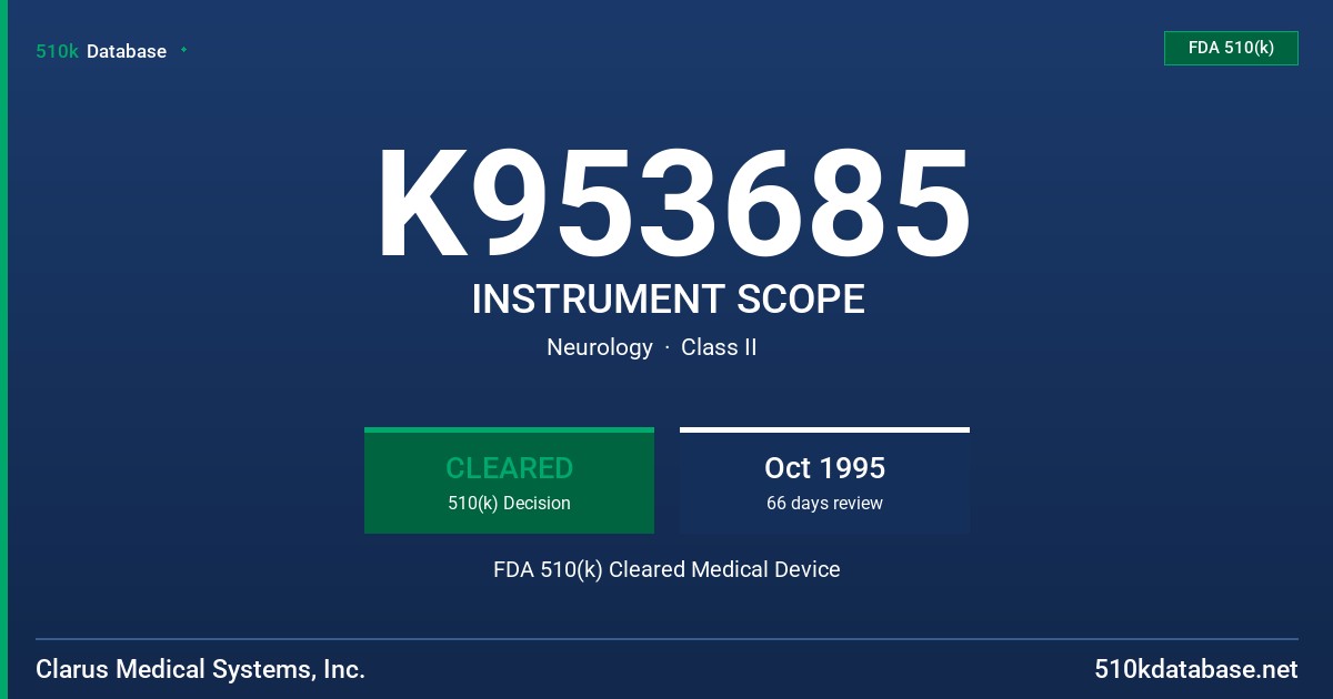 K953685 INSTRUMENT SCOPE FDA 510(k) Cleared Medical Device