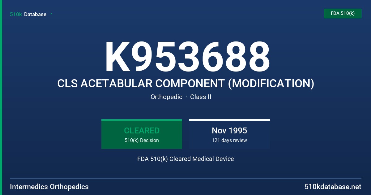 K953688 CLS ACETABULAR COMPONENT (MODIFICATION) FDA 510(k) Cleared Medical Device