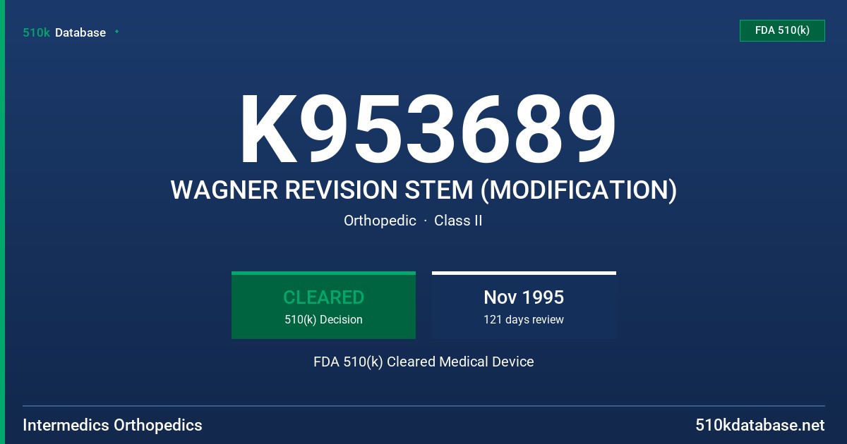 K953689 WAGNER REVISION STEM (MODIFICATION) FDA 510(k) Cleared Medical Device