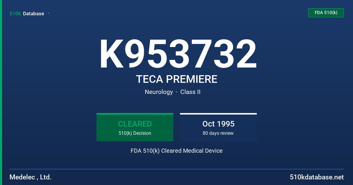 K953732 TECA PREMIERE FDA 510(k) Cleared Medical Device