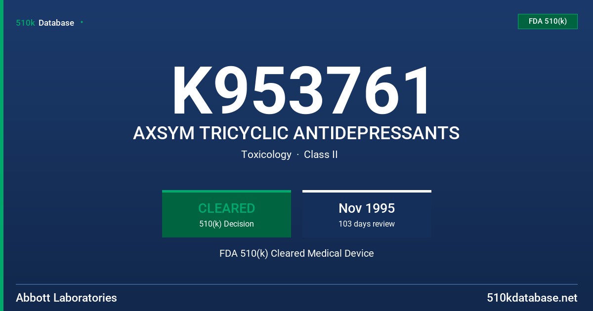 K953761 AXSYM TRICYCLIC ANTIDEPRESSANTS FDA 510(k) Cleared Medical Device
