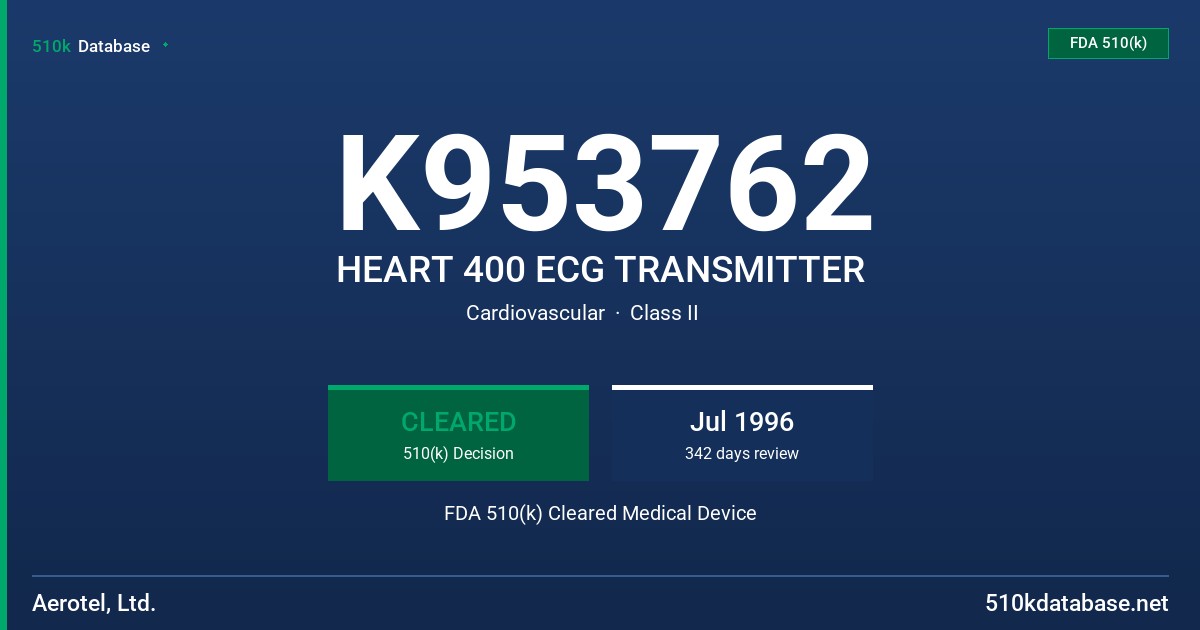 K953762 HEART 400 ECG TRANSMITTER FDA 510(k) Cleared Medical Device