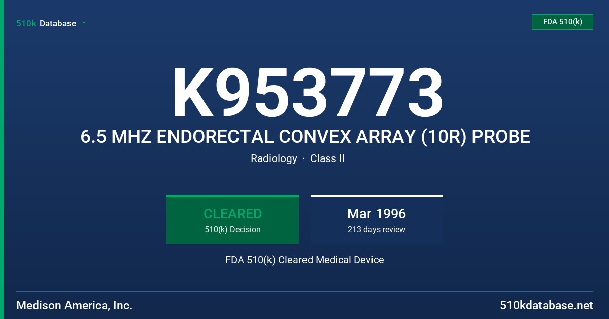 K953773 6.5 MHZ ENDORECTAL CONVEX ARRAY (10R) PROBE FDA 510(k) Cleared Medical Device