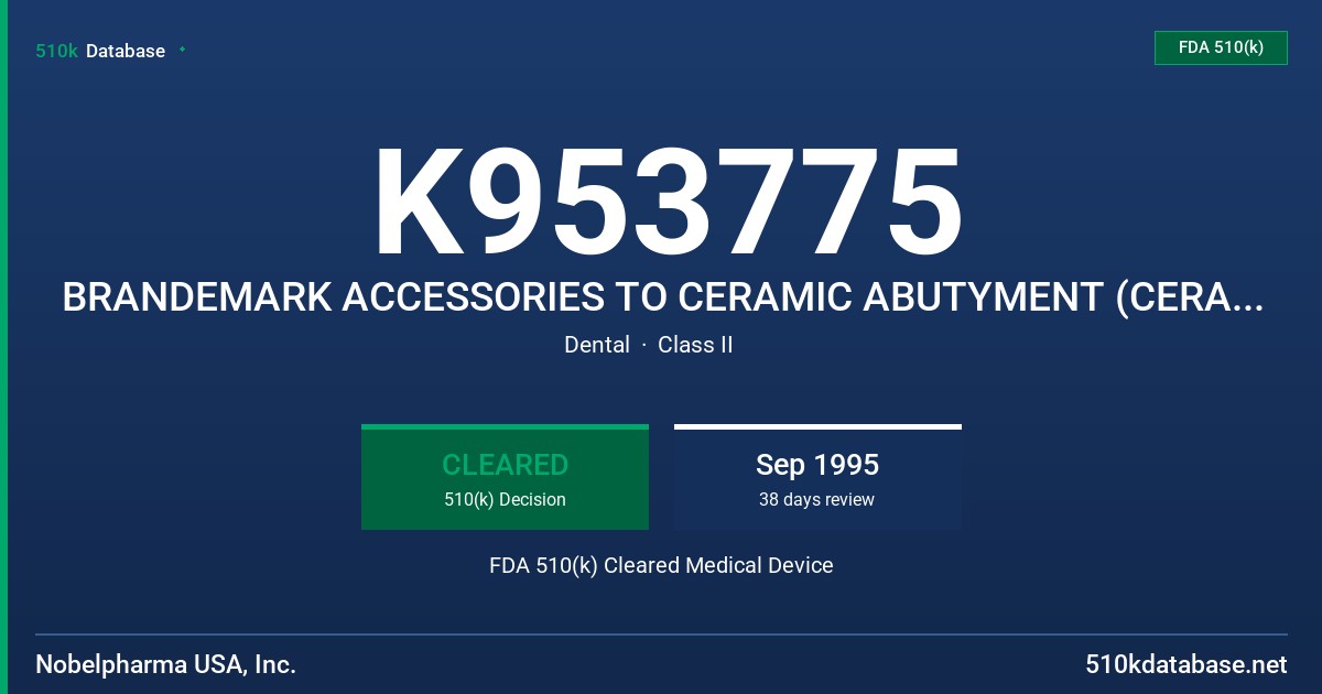 K953775 BRANDEMARK ACCESSORIES TO CERAMIC ABUTYMENT (CERAMICORE) FDA 510(k) Cleared Medical Device