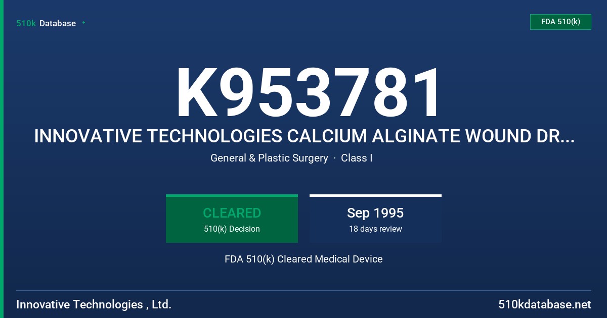 K953781 INNOVATIVE TECHNOLOGIES CALCIUM ALGINATE WOUND DRESSINGS FDA 510(k) Cleared Medical Device