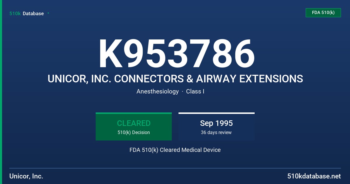 K953786 UNICOR, INC. CONNECTORS & AIRWAY EXTENSIONS FDA 510(k) Cleared Medical Device