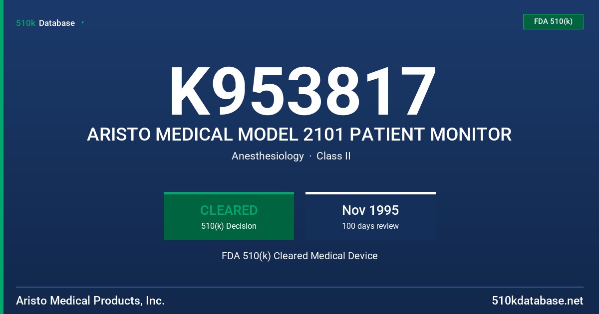 K953817 ARISTO MEDICAL MODEL 2101 PATIENT MONITOR FDA 510(k) Cleared Medical Device